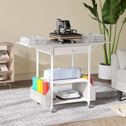 Miniatura 7 de 𝐂𝐫𝐚𝐟𝐢𝐭 Mesa Plegable de Prensa de Calor—Sostiene 36 Rollos de Vinilo, Carro de Soporte de Prensa de Calor Movible con Bolsa de Almacenamiento, Banco
