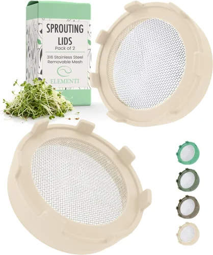 Miniatura 10 de Elementi - Tapas para germinar para tarros de boca ancha (juego de 2), kit de tarro de germinación para brotes orgánicos, kit de cultivo de brotes