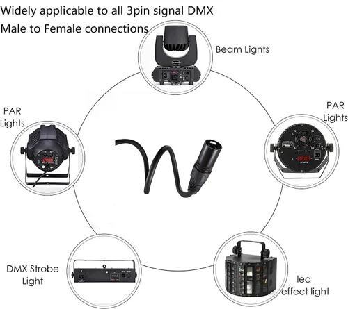 Miniatura 7 de MFL. Cable DMX flexible de 6.5 pies, señal de 3 pines, XLR macho a hembra, cable para iluminación de escenario, luces de DJ, 22 AWG, impedancia