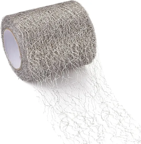 Miniatura 10 de KISSITTY 1 rollo/20 yardas de tela de telaraña de oro negro de 2.953 in, rollo de tela de malla de tul con agujero grande para falda, pompones