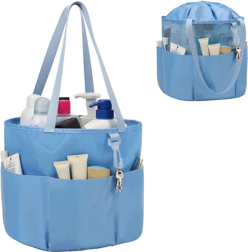 Miniatura 9 de Organizador de ducha de malla portátil, bolsa de aseo de viaje para mujeres y hombres, bolsa de ducha de gran capacidad, bolsa de baño de secado