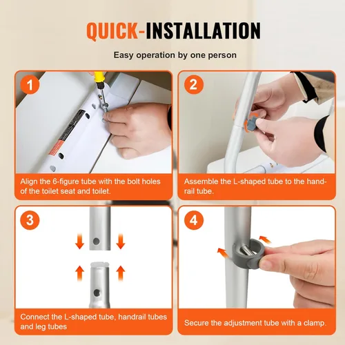 Miniatura 6 de Happybuy Barra de seguridad para inodoro, marco de asiento de inodoro ajustable, se adapta a la mayoría de inodoros, soporta 300 libras, barras