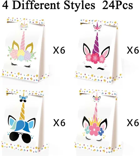 Miniatura 3 de 24 bolsas de dulces de unicornio – Bolsas de unicornio para decoración de cumpleaños de niñas