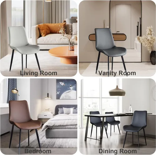 Miniatura 9 de seonyou Juego de 4 sillas de comedor de piel sintética negra para cocina, comedor, cómoda silla moderna de mediados de siglo con patas de metal
