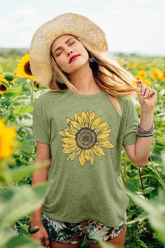 Miniatura 3 de Camisas de girasol para mujer, lindas camisetas gráficas de diente de león, camisetas de manga corta de verano para mujer