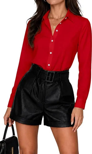 Miniatura 18 de Blusas de negocios para mujer, de manga larga, sin arrugas, con botones, ajuste clásico, cuello para el trabajo y la oficina