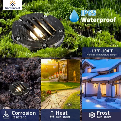 Miniatura 4 de Gardenreet Luces de Pozo de Bajo Voltaje para Exteriores - Latón 12V Bombilla LED Reemplazable Iluminación Empotrada en el Suelo, Accesorio de Tapa