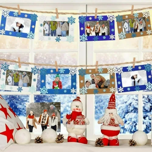Miniatura 6 de Ferraycle Kit de Manualidades de 232 Piezas de Marcos de Fotos de Invierno DIY, 32 Piezas de Marcos de Fotos de Nieve con 200 Calcomanías