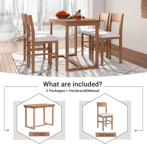 Miniatura 3 de Merax Farmhouse - Juego de comedor de 5 piezas con 1 mesa rectangular y 4 sillas tapizadas para lugares pequeños, muebles de cocina familiar