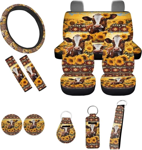 Miniatura 14 de Accesorios estéticos para automóvil, juego completo de fundas de asiento de automóvil con flores bohemias para mujeres, damas, juego de decoración