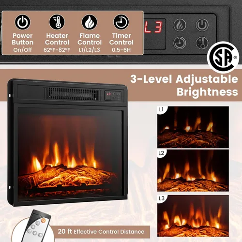 Miniatura 4 de Tangkula Soporte de TV para chimenea eléctrica, chimenea eléctrica con luces LED de 16 colores, estantes de vidrio ajustables, control remoto