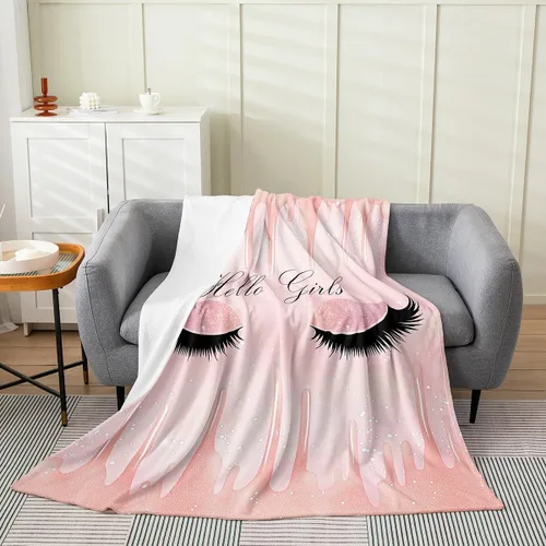 Manta de pestañas para niños de 40 x 50 pulgadas, color rosa degradado, manta de vellón de tinta fluida para sofá y cama, regalo para niñas, manta