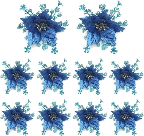 Miniatura 10 de Paquete de 12 flores artificiales de Pascua para decoración de árbol de Navidad, guirnalda de coronas, material para boda, fiesta de Año Nuevo, Rosa