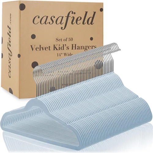 Miniatura 4 de Casafield 50 perchas de terciopelo para niños, tamaño de 14 pulgadas, color azul claro