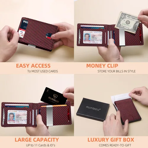 Miniatura 153 de RUNBOX - Carteras delgadas para hombre, cartera de piel con pinza para el dinero, cartera de bolsillo frontal con bloqueo RFID, tarjetero