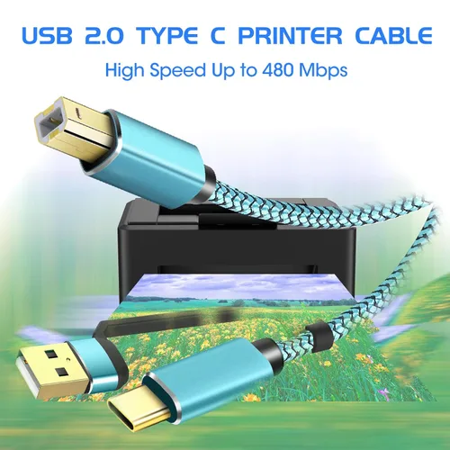 Miniatura 7 de Cables de impresora USB C/A de 10 pies, cable de impresora USB C/A a USB de nailon trenzado [nunca se rompe] de alta velocidad [Plug and Play]