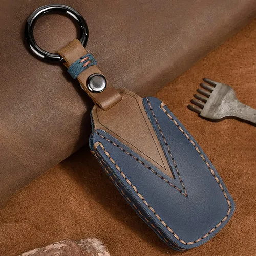 Miniatura 4 de OLLEN Funda de cuero genuino para llavero sin tornillos para BMW 1, 3, 4, 5, 6, 7, Series X3, X4, M5, M6, GT, etc., forma cuadrada, color azul