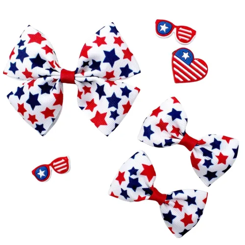 Miniatura 7 de Lazos para el pelo del 4 de julio para niñas pequeñas, adolescentes, niñas, patrióticos, rojo, blanco, azul, estrellas, cinta a rayas, lazo