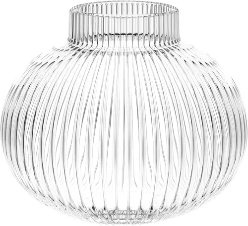 Jarrón redondo de cristal, floreros para ramo, jarrones de vidrio acanalado para flores, pequeño jarrón transparente para sala de estar, oficina,
