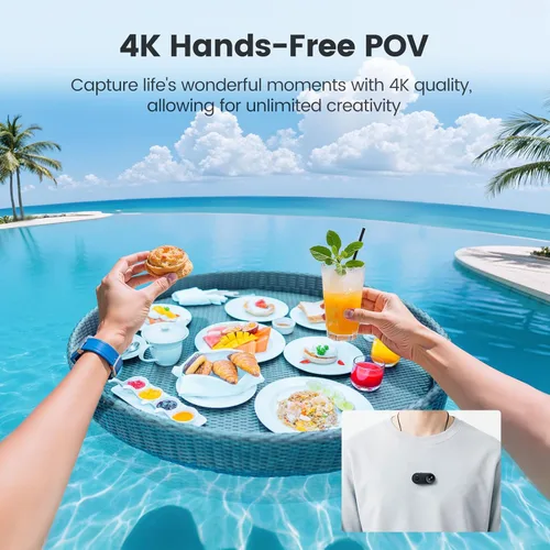 Miniatura 3 de Cámara POV 4K 30FPS, cámara portátil para vlogging con 10 mts impermeable, mini cámara de acción de 64GB con estabilización EIS, cámara corporal