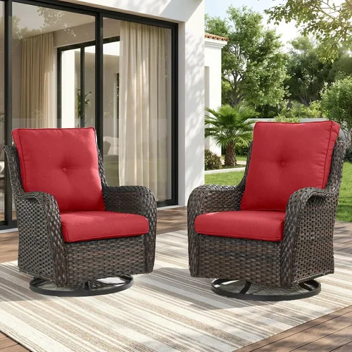 Miniatura 33 de Rilyson Mecedora de mimbre - Juego de 2 sillas mecedoras de mimbre para patio, sillas mecedoras de ratán para porche al aire libre, terraza, jardín