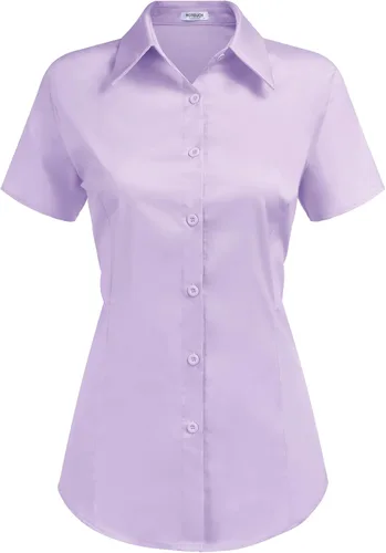 Miniatura 8 de HOTOUCH - Camisas básicas con botones para mujer de manga corta elásticas con cuello de botón para mesera y trabajo