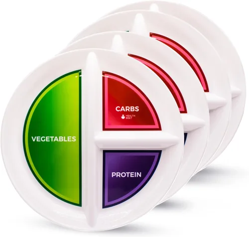 Miniatura 10 de Health Beet Plato de control de porciones de 10" para diabéticos para una alimentación equilibrada - 3 secciones divididas para verduras