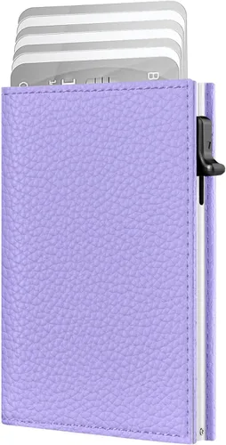 Miniatura 9 de Cartera para hombre – Cuero minimalista de triple pliegue, funda inteligente para tarjetas emergentes con bloqueo RFID, soporte delgado de metal