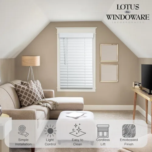 Miniatura 3 de Lotus & Windoware - Persiana de imitación de madera en relieve, de 2 pulgadas, sin cables, para ventanas de interior, color blanco brillante, 15 x