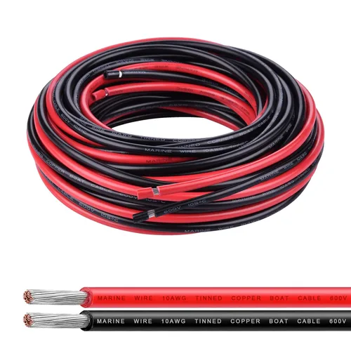 Miniatura 16 de Cable de calibre 6, iGreely 10 pies negro y 10 pies rojo 6 AWG cable eléctrico de cobre estañado, 2 cables aislados de un solo conductor trenzado