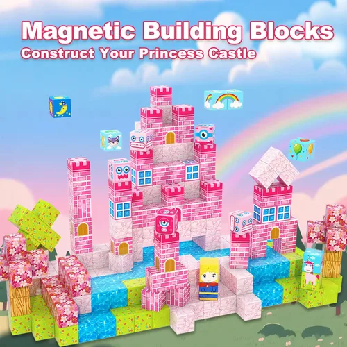 Miniatura 2 de WSHIMIN Princess Castle Toys Bloques de construcción magnéticos para niños de 4 a 8 años, juguetes sensoriales STEM magnéticos