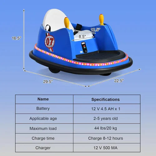 Miniatura 8 de HONEY JOY Coche de parachoques para niños pequeños de 12 V, funciona con batería, joysticks duales, luz LED intermitente y giro de 360 grados
