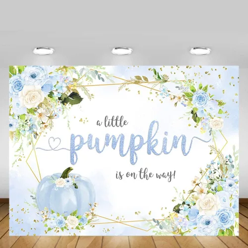 Miniatura 5 de MEHOFOND Telón de fondo de calabaza de otoño de 7 x 5 pies para niño, baby shower, decoración de fiesta de bebé azul floral para bebé, niño