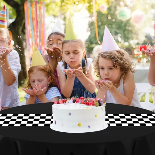 Miniatura 4 de Oudain 3 piezas de suministros para fiesta de cumpleaños de autos, decoraciones para fiestas de carreras, mantel redondo de carreras con bandera a
