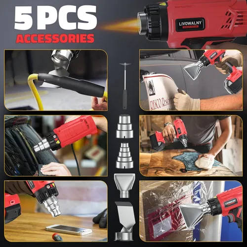 Miniatura 6 de LIVOWALNY Pistola de calor compatible con batería Milwaukee de 18 V (solo herramienta) Pistola de calor inalámbrica de 350 W de 122 ℉ ~ 1022 ℉
