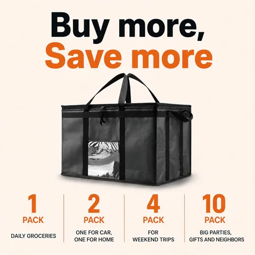 Miniatura 8 de NZ home Bolsa térmica XXL aislada y calentador de alimentos para entrega y compras de comestibles con parte superior con cremallera, color negro