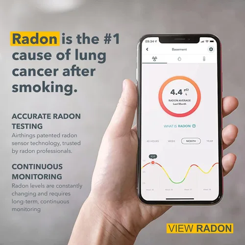 Miniatura 5 de Airthings 2989 View Radon - Monitor de radón con detector de humedad y temperatura - Alimentado por batería, aplicación móvil, WiFi, alertas