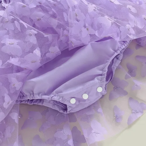Miniatura 4 de Vestido de princesa para bebé niña 3D de malla de mariposa morada, sin mangas, de tul + diadema
