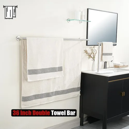 Miniatura 5 de JQK Barra Doble para Toallas de Baño, 39 Pulgadas de Acero Inoxidable 304 Grueso de 1mm para Baño, Soporte de Toalla de Baño Cepillado para Montar