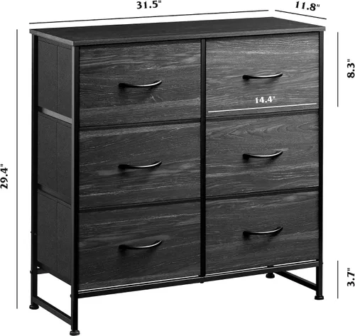 Miniatura 3 de WLIVE Cómoda negra para dormitorio, cómoda de 6 cajones, torre de almacenamiento con cubos de tela, cómoda para armario, sala de estar, pasillo