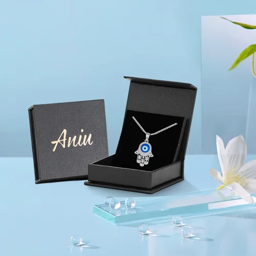 Miniatura 72 de Aniu Joyería de plata de ley 925 Hamsa de Fátima para mujer con circonita cúbica, viene con caja de regalo negra