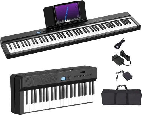 Teclado de Piano Plegable Mejorado, Teclado Semi Pesado de 88 Teclas de Tamaño Completo con Soporte para MIDI y Bluetooth, Teclado de Piano Plegable