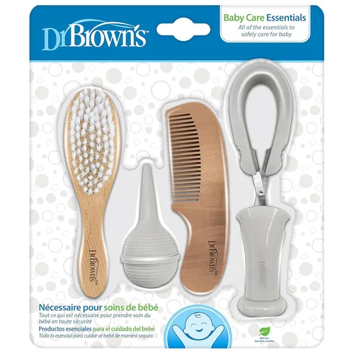Kit de Esenciales para el Cuidado del Bebé de Dr. Brown, Tijeras para Uñas con Estuche, Aspirador Nasal, Cepillo y Peine para Caspa de Cuna, Libre