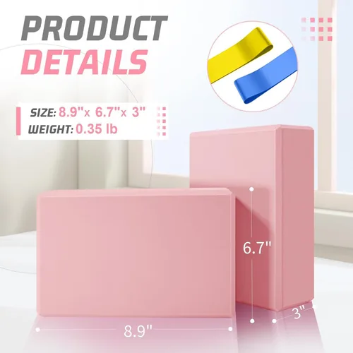 Miniatura 2 de Biguphate Bloques de yoga, paquete de 2 bloques de yoga de espuma EVA de soporte, sin látex, bloques de ejercicio antideslizantes, accesorios