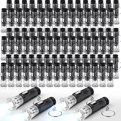 Miniatura 8 de Jexine 100 piezas Mini Linterna Llavero A granel Colores Surtidos Antorcha Llavero Linternas LED Llavero Pequeño Luz de Linterna para Senderismo