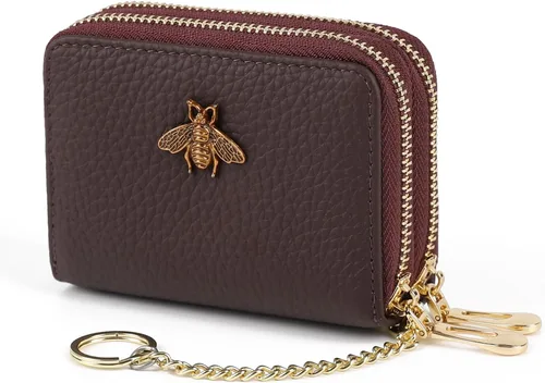 Miniatura 28 de imeetu Soporte para tarjetas de crédito RFID, cartera pequeña de cuero con cremallera para mujer