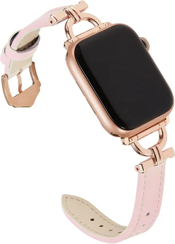Miniatura 14 de Correa de cuero genuino compatible con Apple Watch para mujeres 38mm 40mm 41mm 42mm (serie 2024 10), correa de cuero delgada de diseñador