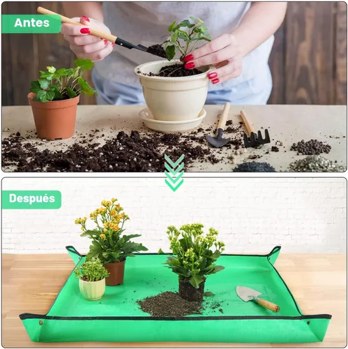 Miniatura 3 de Alfombrilla grande de 39.5" X 31.5" para trasplantar plantas de interior y control de tierra, bandeja portátil para macetas, regalos de plantas