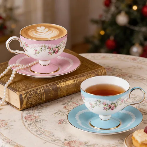 Miniatura 6 de KAMMAK Juego de 2 tazas de café de cerámica, tazas de café de porcelana con platillos, 6.52 onzas hechas a mano, elegante taza de té de porcelana