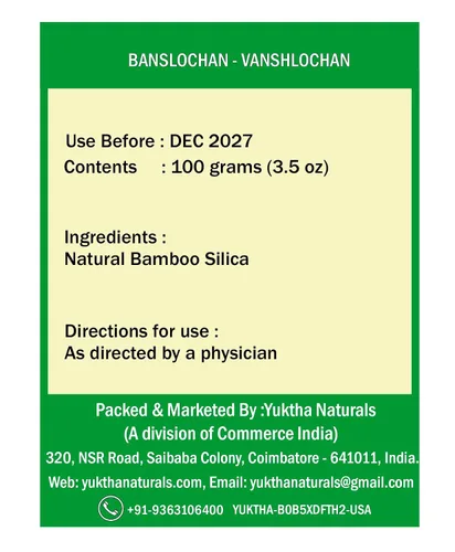 Miniatura 2 de Yuktha Naturals Banslochan Vanshlochan Tabasheer Tabashir Sílice de bambú - 100 g/3.5 oz